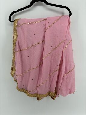 Pink & Gold Embellished Saree Scarf Pashmina